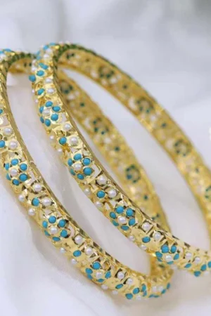 Aarunika Jadau Bangle – Turquoise Bloom From The Suttra Series by Dhatu Suttam