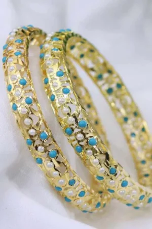 Meherika Jadau Bangle – Aqua Pearl From The Suttra Series by Dhatu Suttam