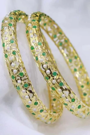 Devayani Jadau Bangle – Emerald Pearl From The Suttra Series by Dhatu Suttam