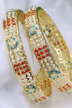 Mrinala Jadau Bangle – Pearl Royale Multicolor From The Suttra Series by Dhatu Suttam