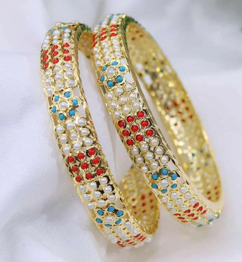 Mrinala Jadau Bangle – Pearl Royale Multicolor From The Suttra Series by Dhatu Suttam