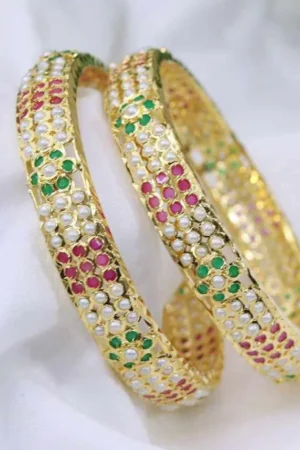 Ishvya Jadau Bangle – Rosé Emerald Duo From The Suttra Series by Dhatu Suttam