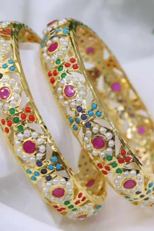 Ishvya Jadau Bangle – Regal Floral Multicolor From The Suttra Series by Dhatu Suttam