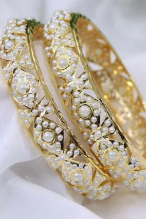 Ishvya Jadau Bangle – Ivory Pearl Medallion From The Suttra Series by Dhatu Suttam