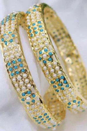 Ishvya Jadau Bangle – Turquoise Pearl Luxe From The Suttra Series by Dhatu Suttam