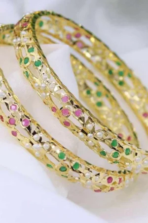 Suyara Jadau Bangle – Ruby Pearl Lattice From The Suttra Series by Dhatu Suttam