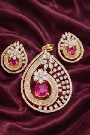 Noor-e-Ruby Floral Teardrop Pendant Set