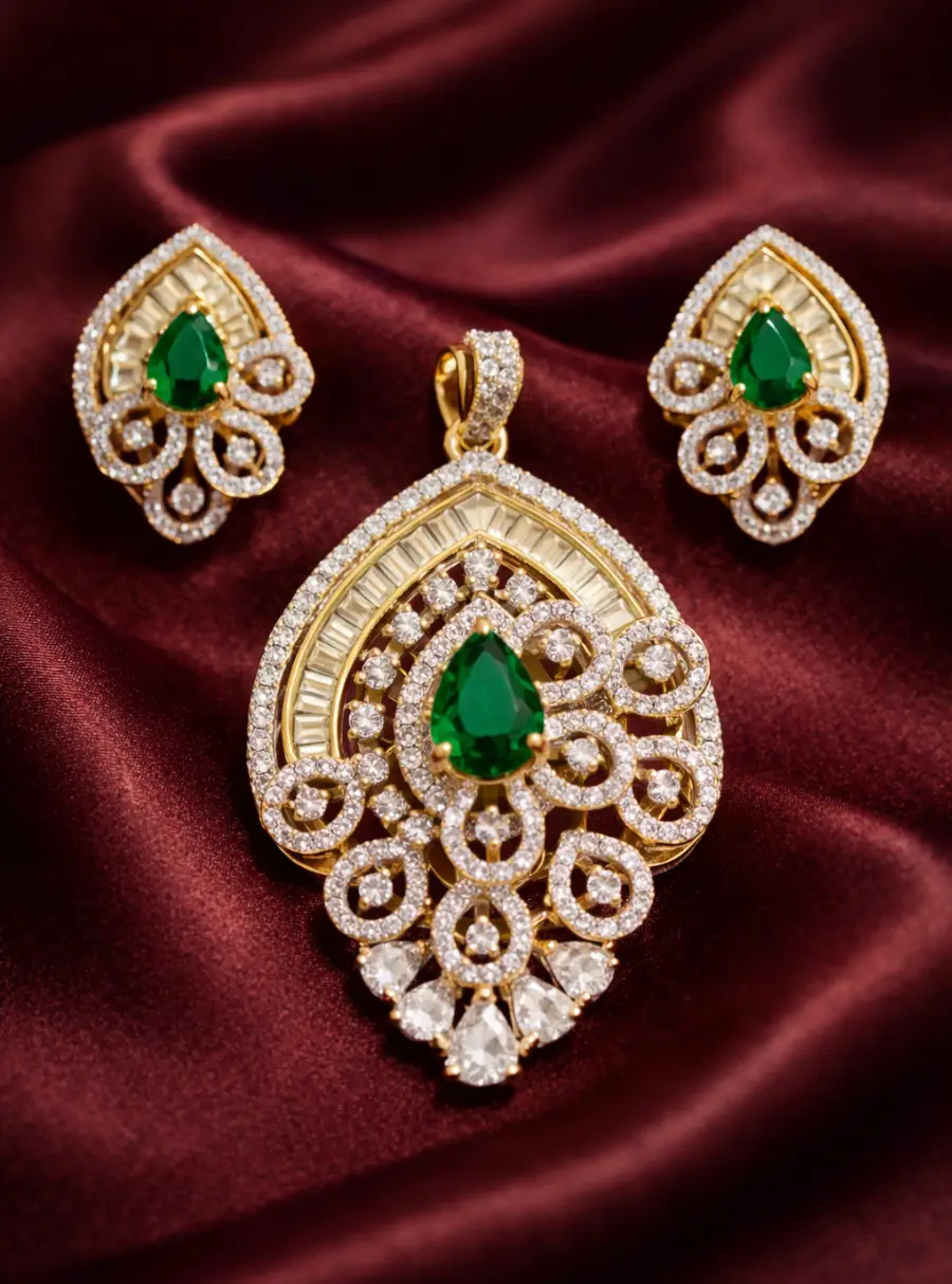 Emerald Meher Paisley Pendant Set