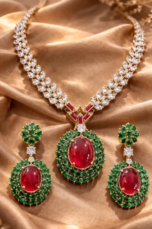 Rajvanshi Emerald & Ruby Bridal Necklace Set