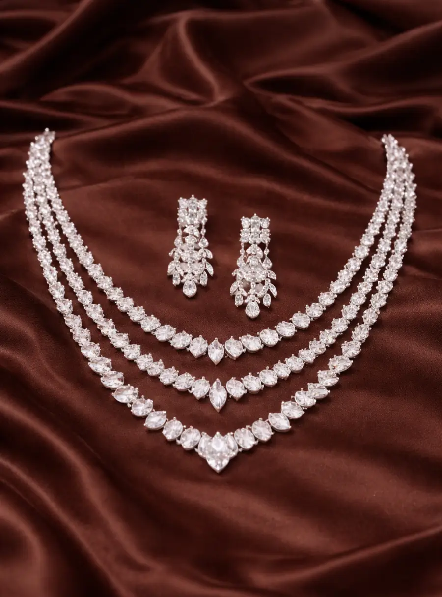 Triveni Diamond Cascade Bridal Necklace Set