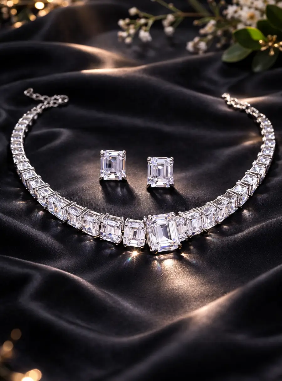 Celestine Emerald-Cut Crystal Choker Set