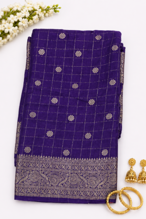 Royal purple Banaras Pattu saree with gold butta motifs and rich gold zari woven border