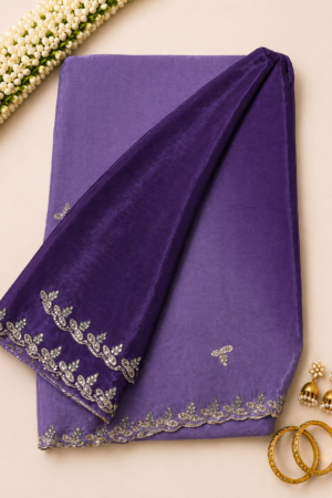 purple maggam work saree with delicate embroidered motifs and elegant embellished border