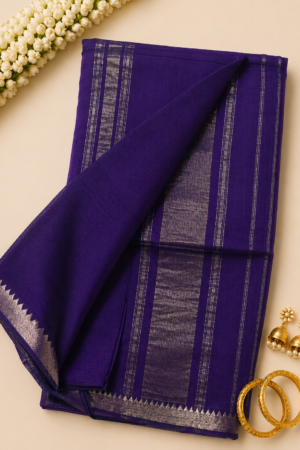 Royal purple Mangalgiri Pattu saree with silver zari checks and silver woven border