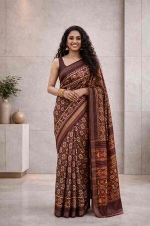 Title Maroon Pochampally Ikat Saree with Traditional Woven Motifs & Rich Pallu