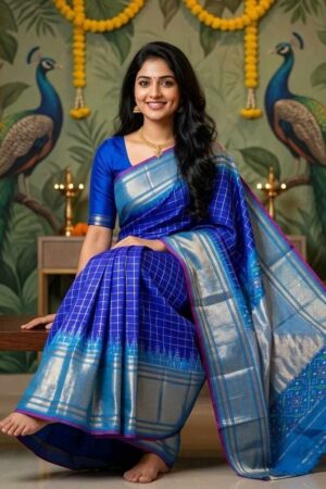 Pochampally Ikat Silk Saree with Zari Border