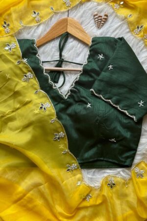 Sunshine Yellow Designer Saree with Deep Green Embroidered Blouse