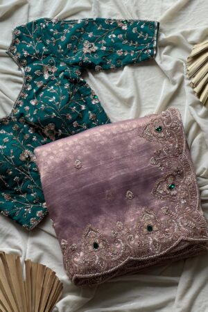 Designer Saree with Hand Embroidery & Contrast Blouse